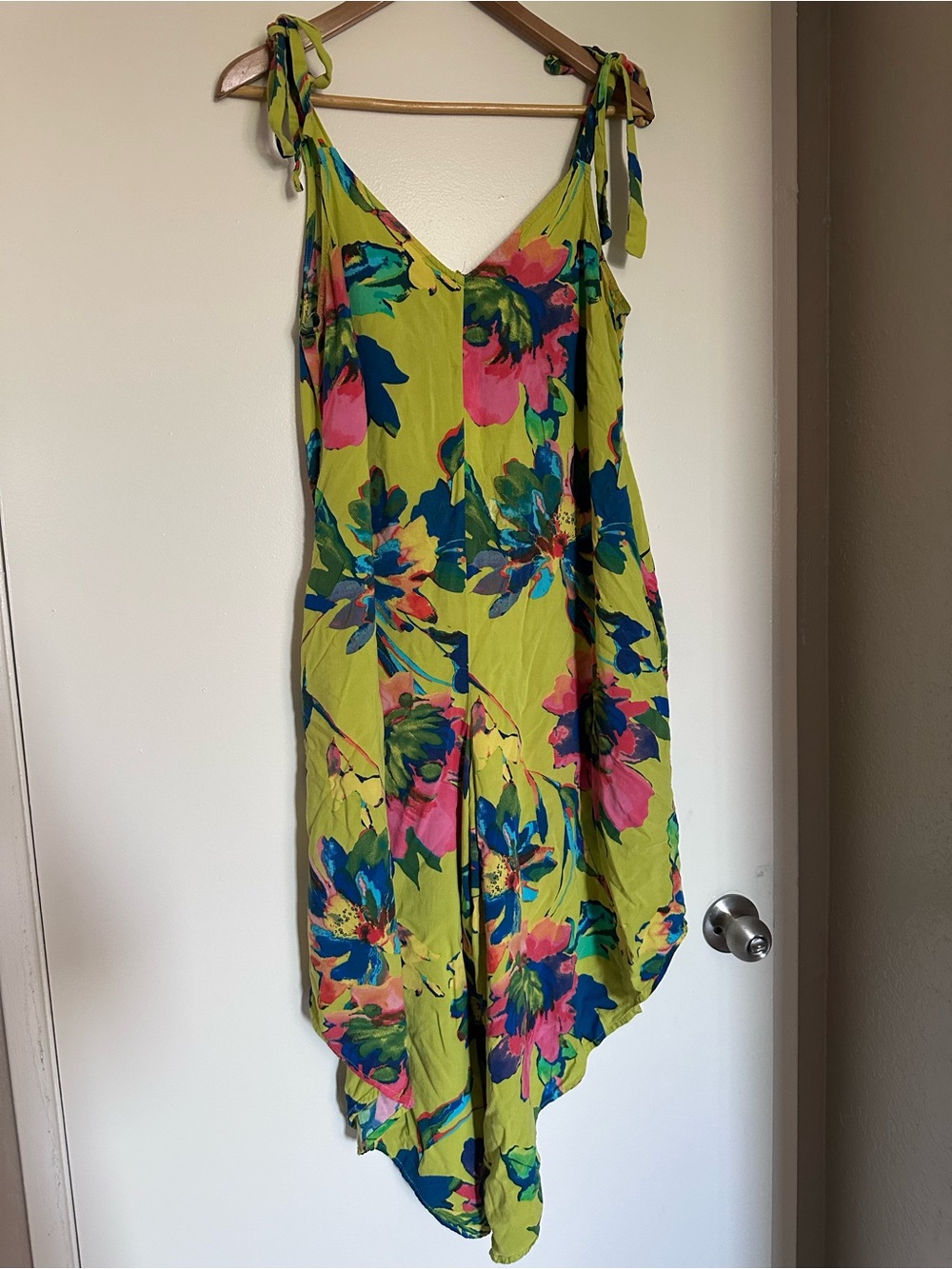 Lime Green Sleeveless Floral Jumpsuit